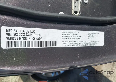 2020 Dodge Charger R/T Rwd z USA, uszkodzony, nr VIN 2C3CDXCT3LH193135